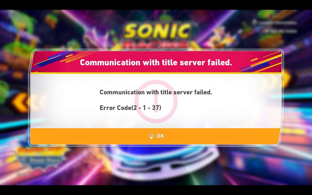 A server error in the Sonic Racing: CrossWorlds open network test: "Communication with title server failed. Error code 2 - 1 - 37."